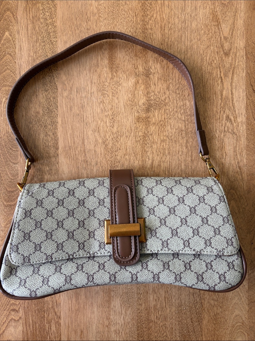 Beige and Brown Monogram Baguette Bag
